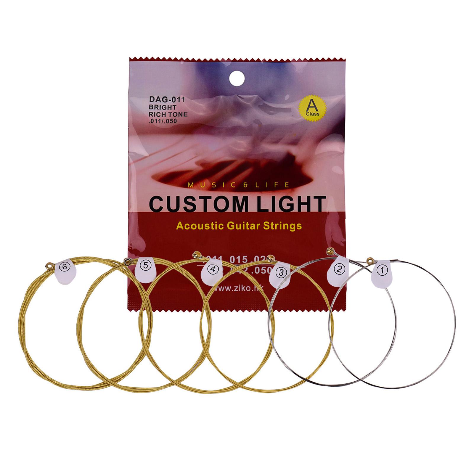 

Струны для акустической фолк-гитары ZIKO DAG 011 Custom Light Сердечник из высокоуглеродистой стали Оплётка из латуни Устойчивые к коррозии 6 DAG-011 разноцветный