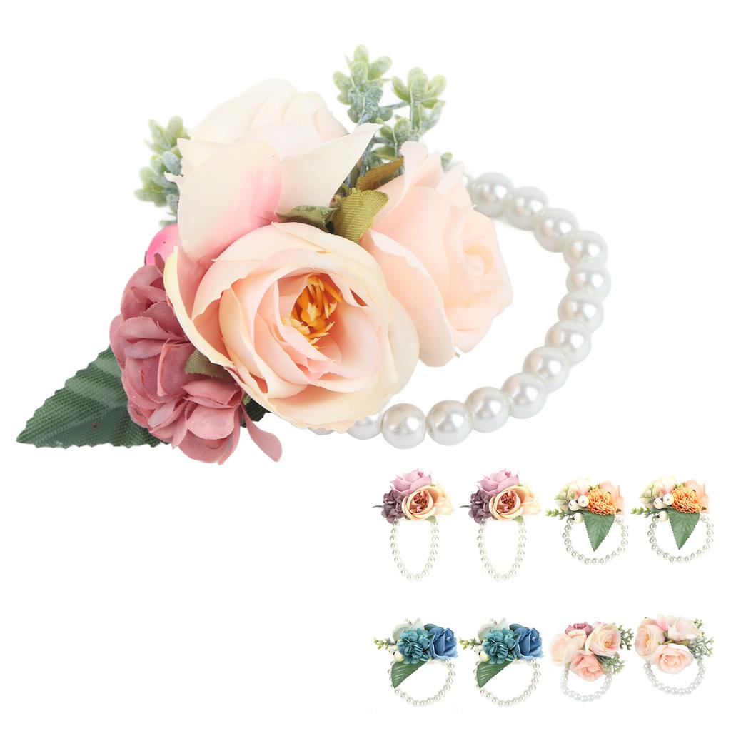 2Pcs/Bag Bridesmaid Wrist Flower Artificial Hand Flower for Wedding Anniversary Cocktail Party