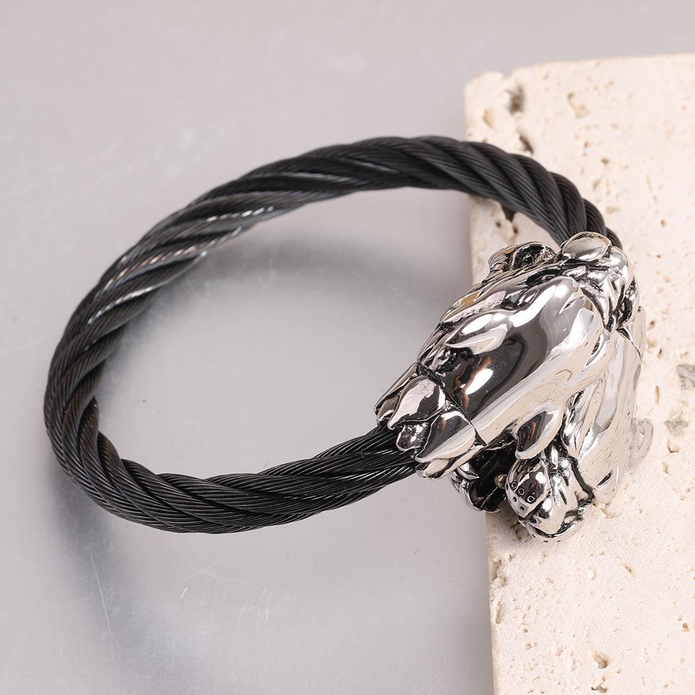 Fashion Retro Trendy Street Hip Hop Double Leopard Head Bracelet Titanium Steel Men and Women Fashion Adjustable Bracelet