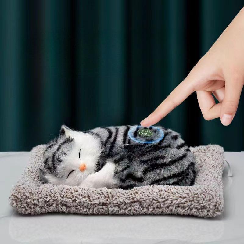 Kawaii Simulation Sleeping Cat Stuffed Animals Display Mold Portable Fake Cat Kittens Doll Ornaments Decoration Kids Toys Gifts