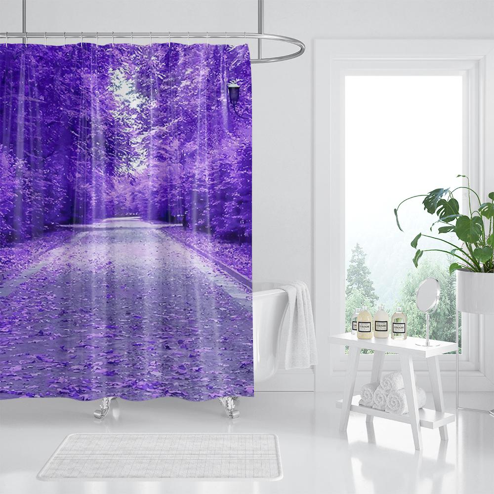 Waterproof Fabric 3D Shower Curtain Bathroom Curtain Pink Tree Landscape Polyester Bath Curtain Decorate With Hooks Cortina