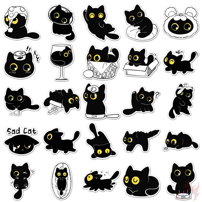 50Pcs/Set Funny Black Cats. Yellow Eyes Stickers DIY Fashion Waterproof Doodle Decals Stickers