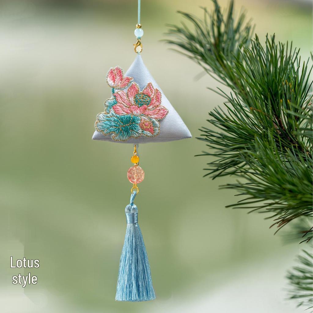 [Lisun] Dragon Boat Festival Embroidered Lotus Scented Sachet - Triangle Mugwort Leaf Zongzi Fragrance Bag