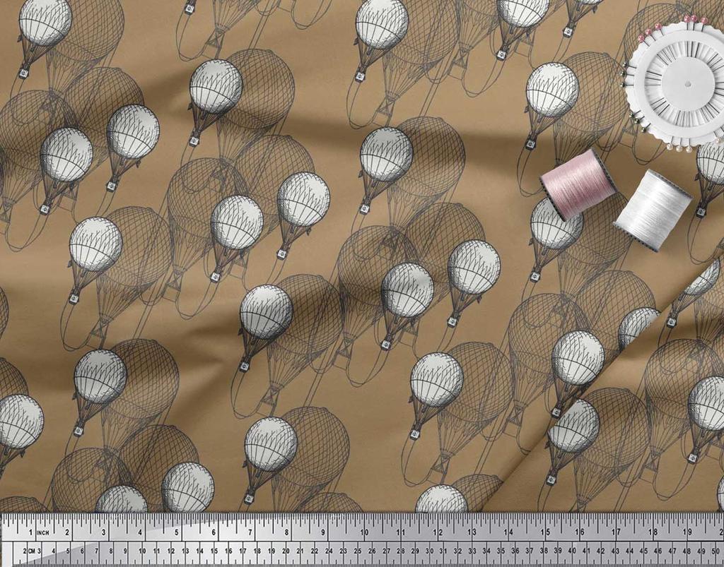 Soimoi Japan Crepe Satin Fabric Hot Air Balloon Holiday Print Fabric by the Metre 42 Inch