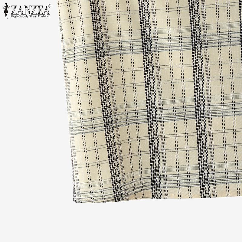 ZANZEA Women Summer Round Neck Sleeveless Grid Print Tank Tops