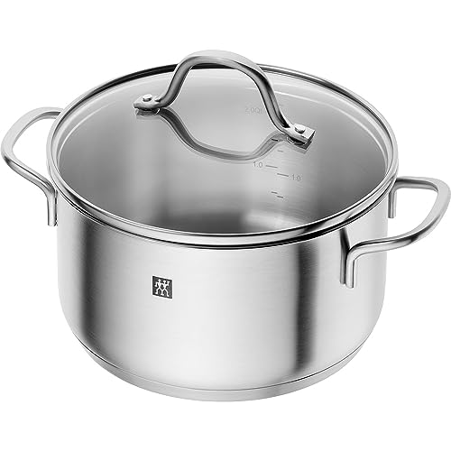[Amazon.co.jp Exclusive] ZWILLING Flow Stew Pot 20cm with Glass Lid, Double-Handled Pot with Triple-Layered Stainless Steel Bottom, 3.0L, 10-Year Warr