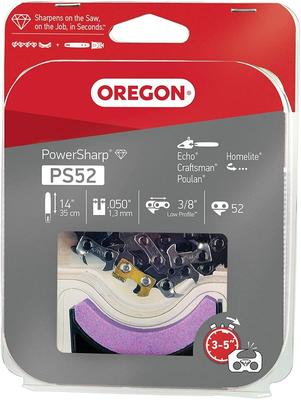 OREGON Power Sharp Chain with Sharpening PS52 Stone, 14-inch (52 Links)