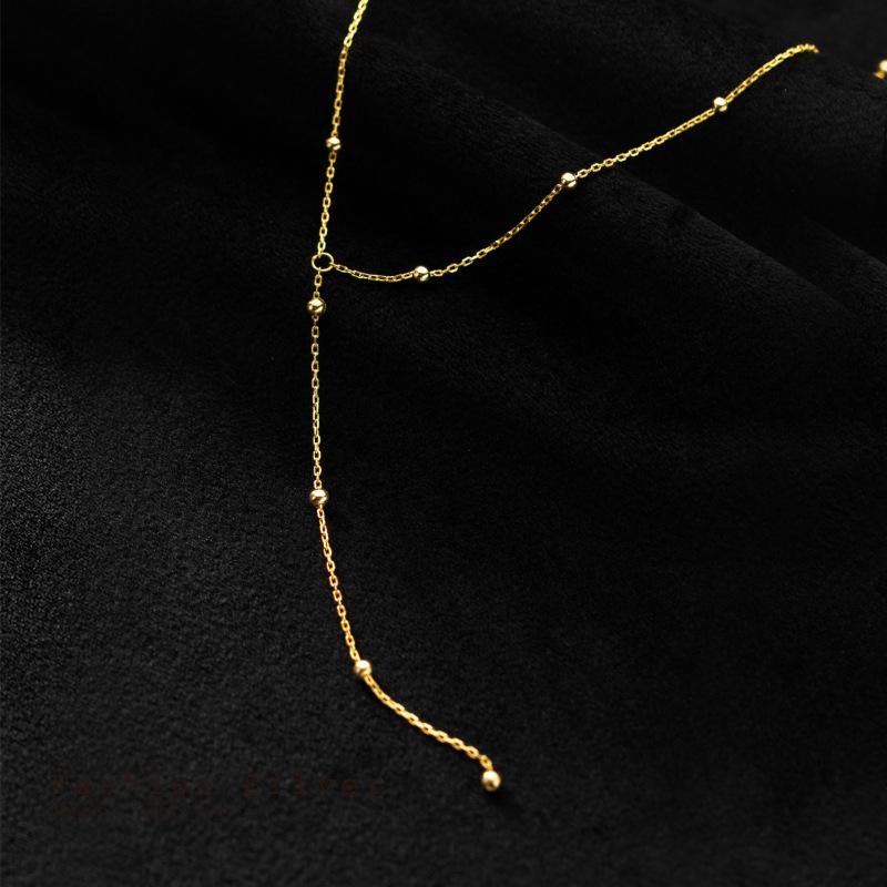 S925 Silver Temperament Necklace Female Korean Version Sweet Small Fresh Light Bead Y Word Tassel Clavicle Chain Necklace