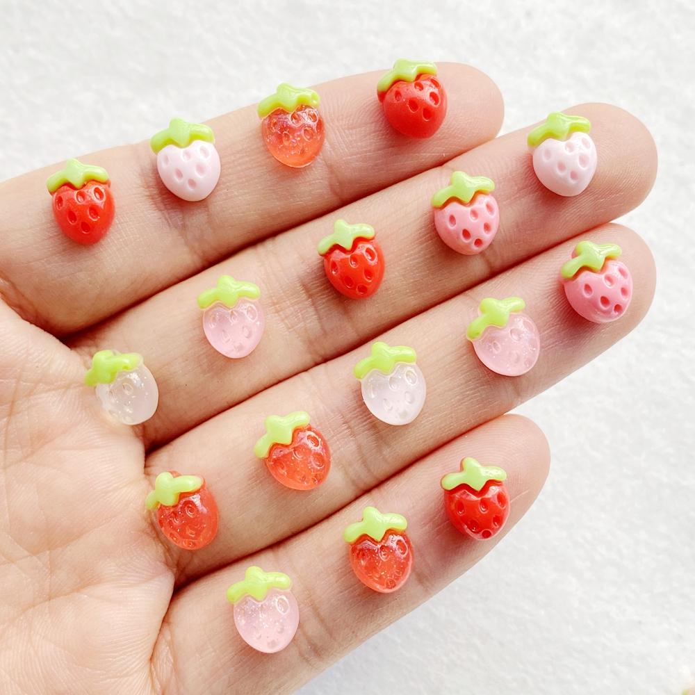 30pcs Resin Mini Pink Series Strawberry Nail Art Flat Back Stone Figurines Scrapbook DIY Jewelry Decor Crafts