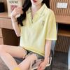 Navava Women Color AccenT BuTTon Collar ShorT Sleeve T shirT nT2479