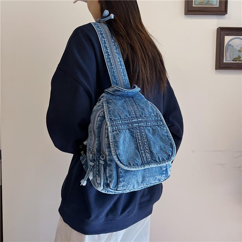 Denim Backpack for Women – Vintage Washed Jeans Style School Bag – Perfect for Casual Wear & Campus Life