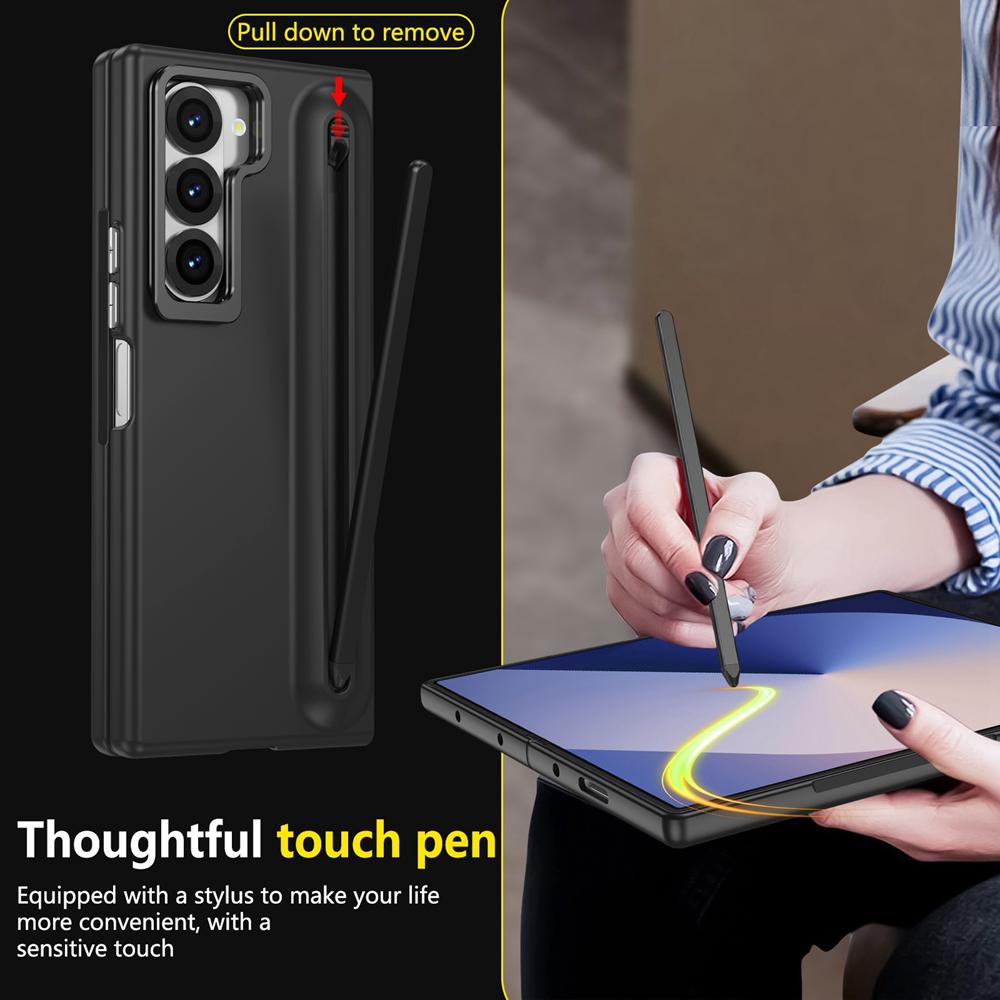 KEYSION with Touch Pen Case for Samsung Galaxy Z Fold 6 5 5G Hard PC Kickstand Phone Cover With Tempered Glass Screen Protector