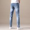 Men High Quality Stretch Light Blue Denim Fashion Pleated Retro Pocket Skinny Trousers Pants 28-40