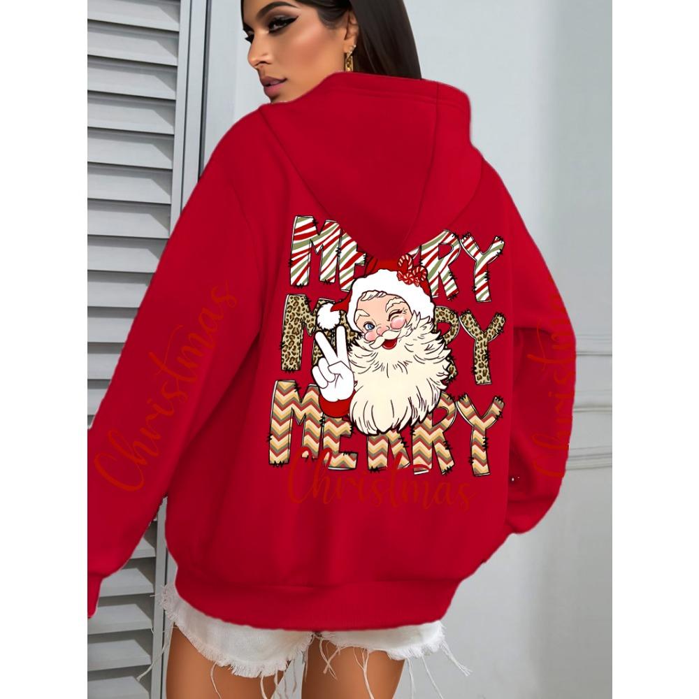 Merry Christmas Santa Claus Design Hoodies Women Hip Hop All-Match Streetwear Casual Fleece Hoody