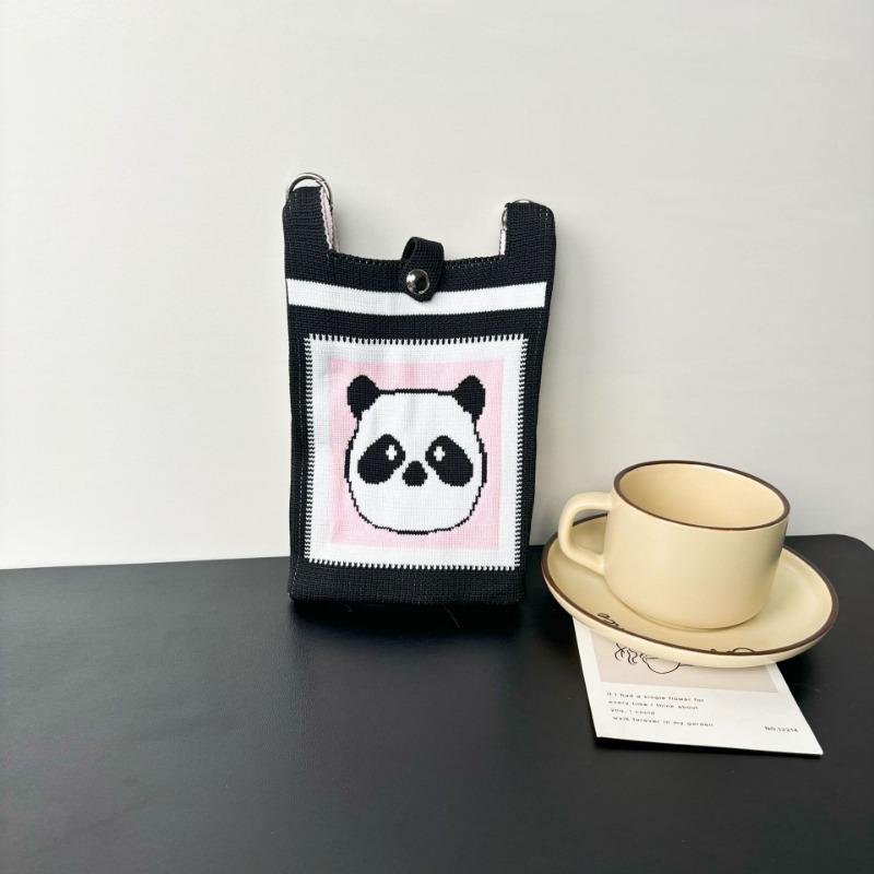 Panda Mobile Phone Bag Cute Knitted Bag High Sense Personality Versatile Dopamine Shoulder Messenger Bag Dopamine Wind