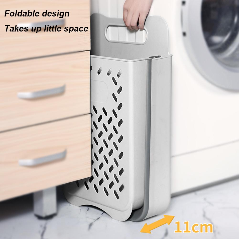 Collapsible Laundry Basket with Carry Handle Portable Punch-Free Clothes Bucket Organizer Wall Mounted for Bedroom and Bathroom