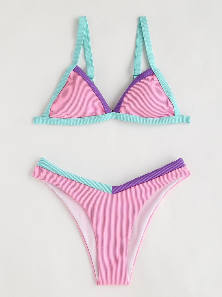 Yi Yong 2024 Seksowny Zestaw Bikini Damski z Patchworkiem w Bloki Kolorów