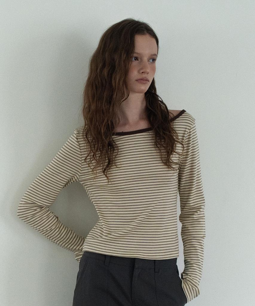 WAARFORWOMAN Wt-98 Striped Color Block T-Shirt_Brown
