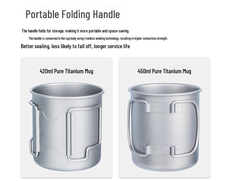 Essential Pure Titanium 450ml Outdoor Folding Water Cup - Lightweight, Single-Layer for Camping, Coffee, Tea, and Boiling Water
