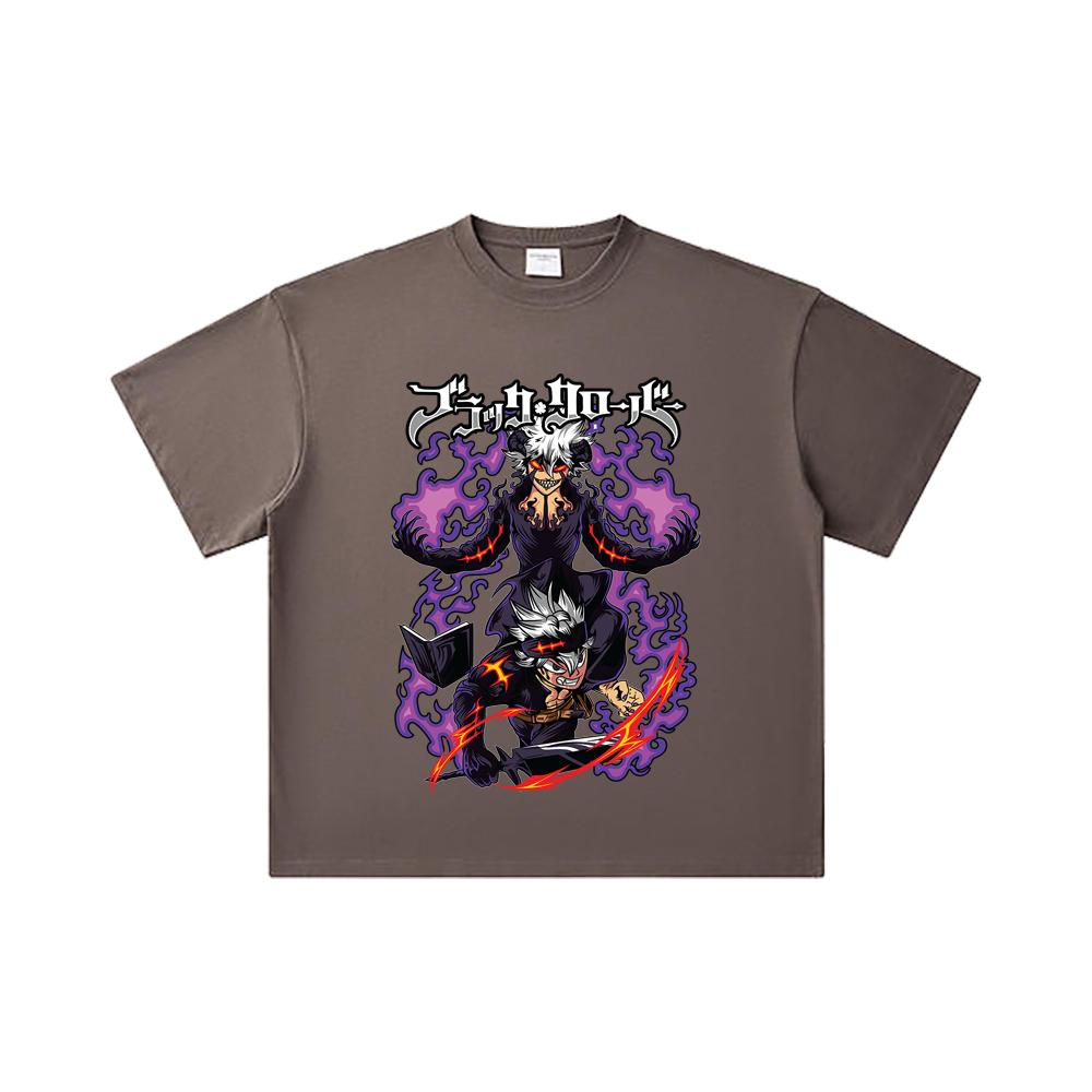 260 GSM Double Yarn 32 Count 100% Cotton Black Clover V1 Asta Print Unisex Heavy Cotton T Shirt