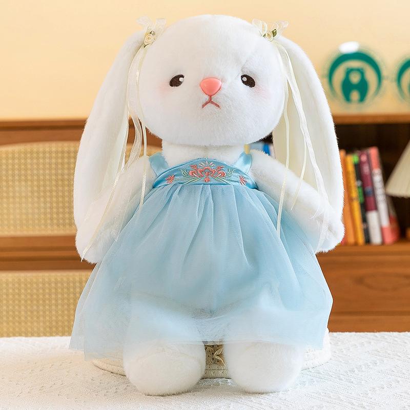 

Chinese Style Hanfu Floral Skirt with Beautiful White Rabbit 8 Inch Machine Doll Plush Toys Children s Birthday Gift 25cm