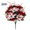 Vibrant Lush Fake Plant Decor 5/7/10/12 Heads Artificial Poinsettia Flowers, Christmas Floral Berry Centerpiece, Outdoor UV Resistant Greenery