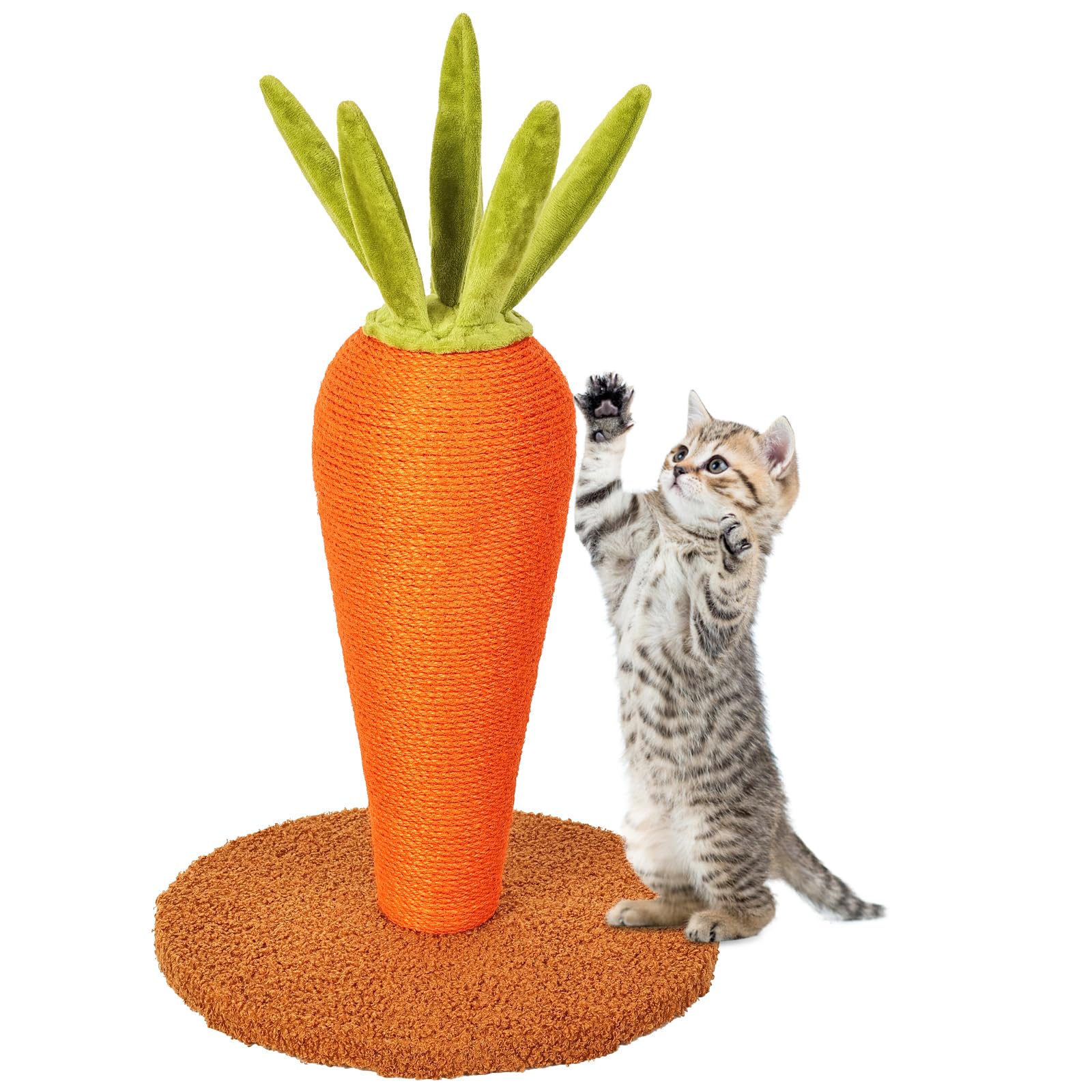 

Устойчивая и прочная вертикальная когтеточка из натурального сизаля. Идеально подходит для упражнений и снятия стресса.. собирать, в форме морковки, рельефный. оранжевый