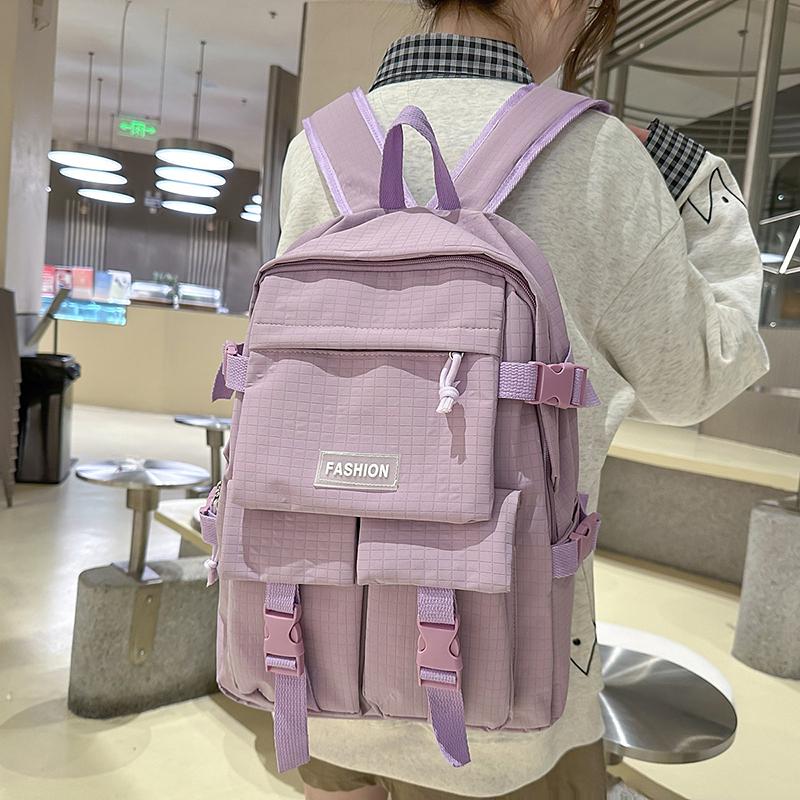 Solid Color Schoolbag Women's Large Capacity Travel Backpack Student Backpack