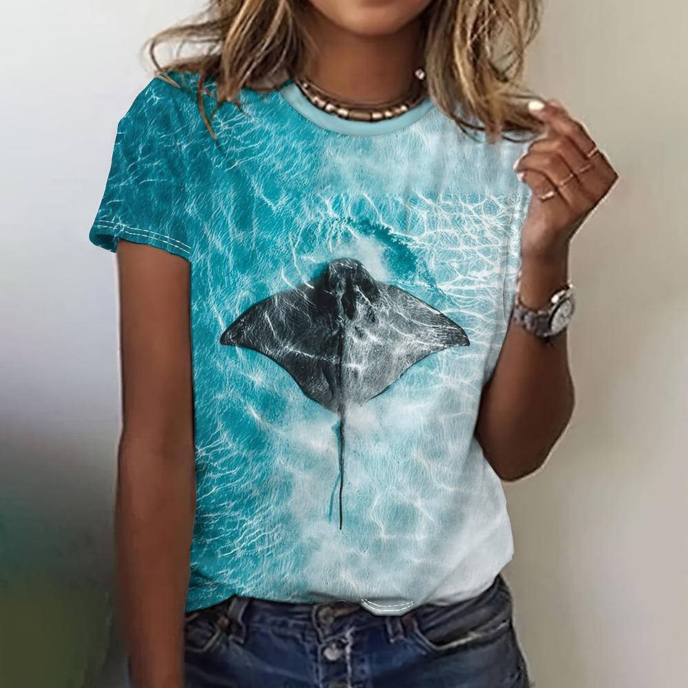Sea Turtle Animal 3D Print Women's Short Sleeve O-Neck T Shirt Fashion Casual  Harajuku Y2k