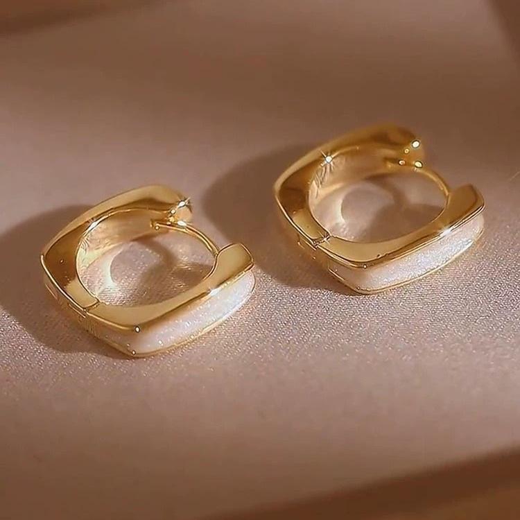925 Drip Glaze Geometric U-Shaped Earrings: Women's White Enamel Ear Cuffs & Square Studs