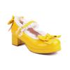 Large Size New Lolita Shallow Single Shoes Ruffle Edge Bow Bright Leather Medium Heel Women's Shoes Large