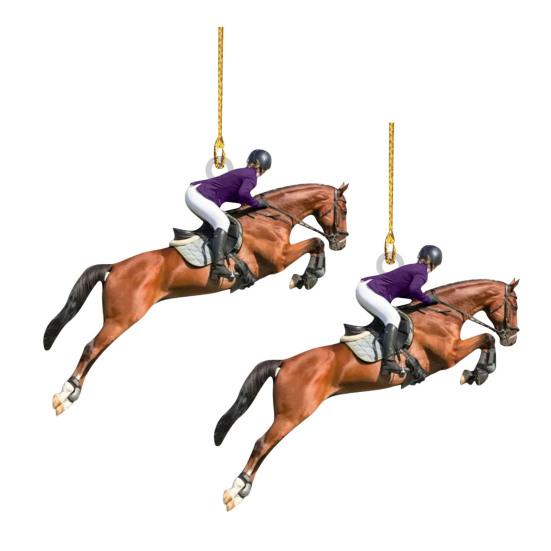 Yousheng 2Pcs Christmas Ornament Acrylic Riding Design Christmas Tree Pendant Holiday Home Decor Car Interior Decoration