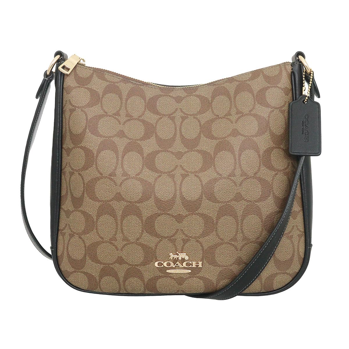 Coach Ellie File Shoulder Bag FCU959 CU959 Khaki and Black Signature Coated Canvas and Leather [Outlet] [Brand] [Used]