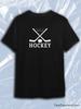 TeeSensation Black Crew Neck Short Sleeve T-Shirt with White HOCKEY Crossed Sticks Puck Print