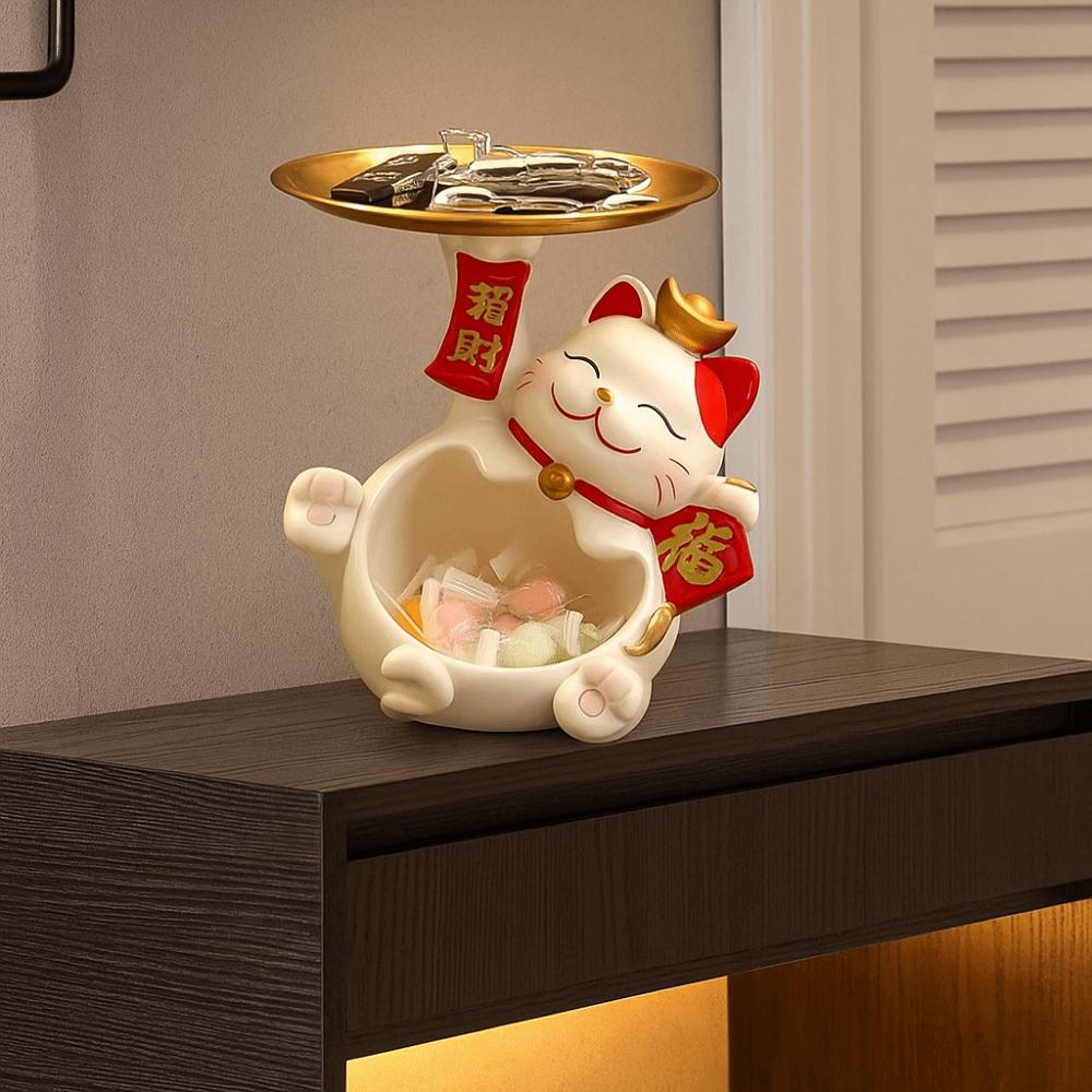 Cat Figure Fortune Cat Key Storage Tray Resin Lucky Cat Home Storage Decorative  Porch Living Room