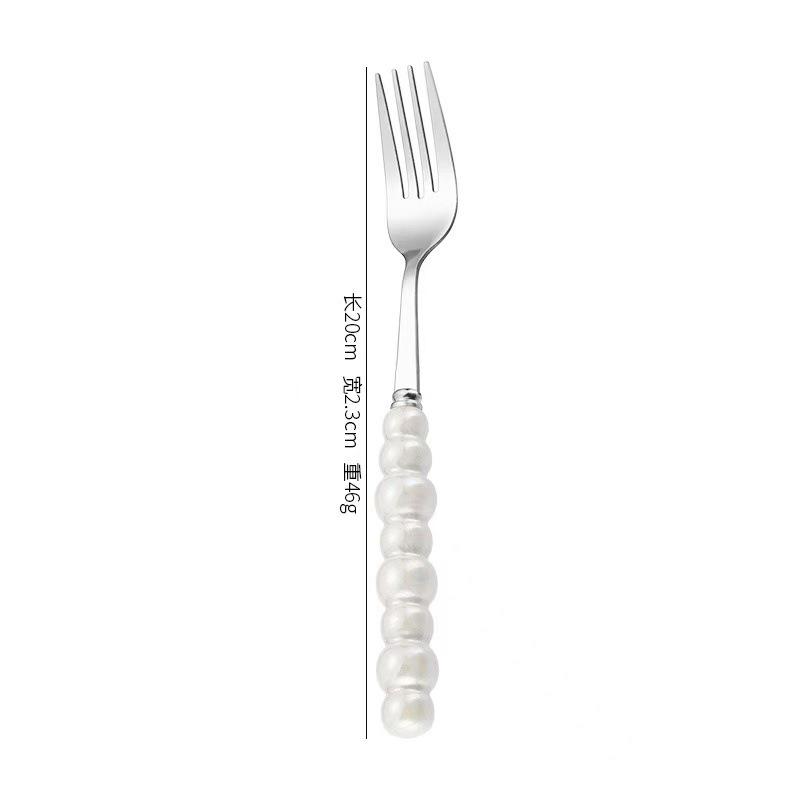 Norse Luxe Ceramic Pearl Cutlery Set: Fork, Knife & Spoon in Elegant Stainless Steel