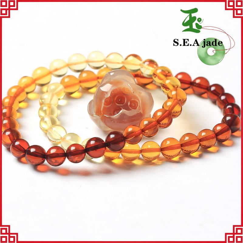 JMJM Degradado Oro Ámbar Sangre Ámbar Cuentas Pulsera Cera De Abejas Arco Iris Pulsera De Ámbar Modelos De Pareja