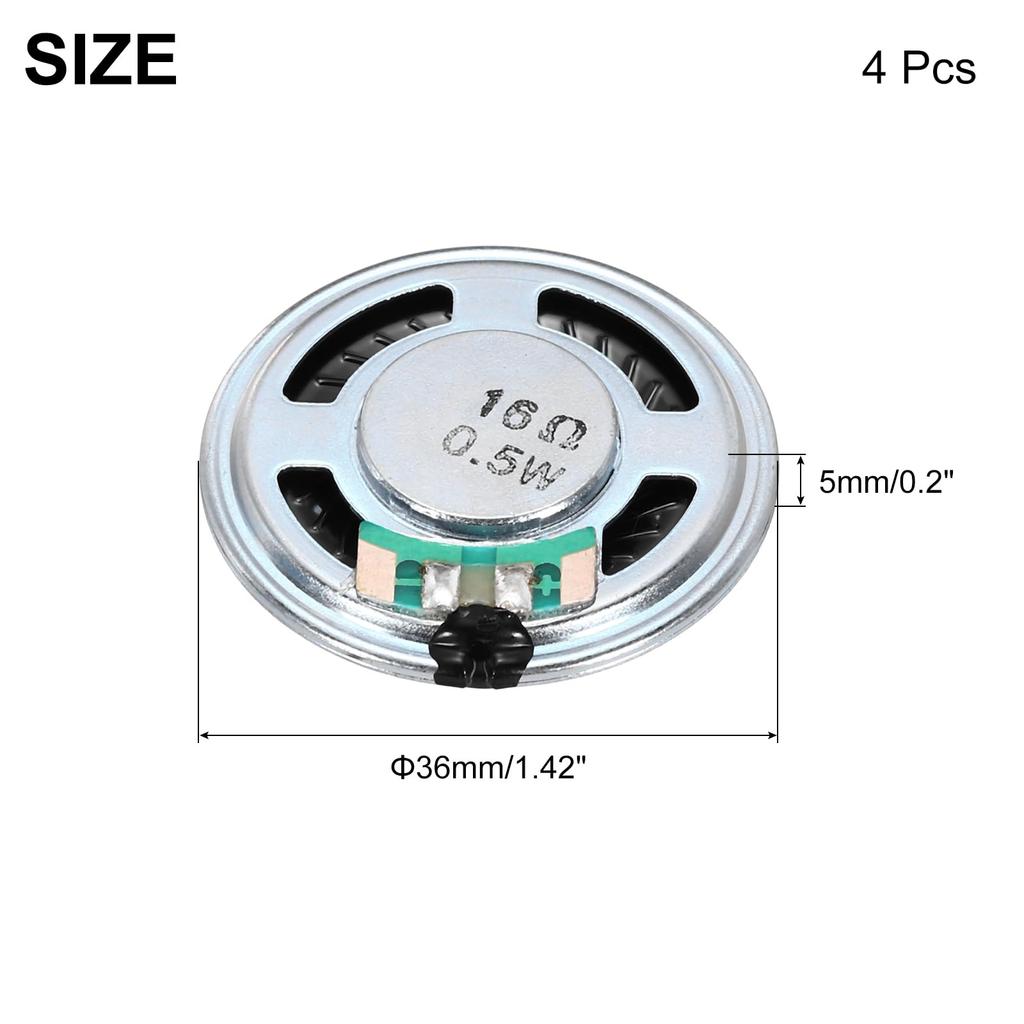uxcell 4Pcs 16 Ohm Small Speaker Metal Shell Round Internal Micro Magnet Speaker Mini Speaker for DVD EVD Multimedia Mobile Portable Advertising
