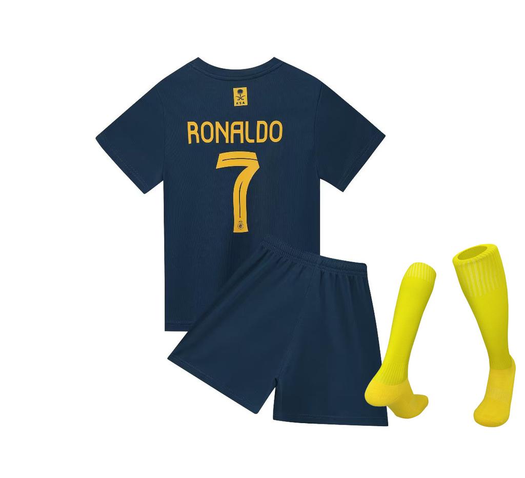 23-24 Riyadh Trasferta Blu Zaffiro N.. Set Maglia da Calcio 7 Club Taglia Bambino 14-30