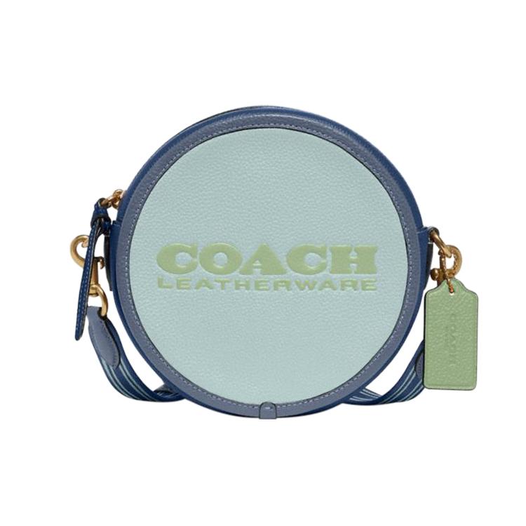 

Новая маленькая круглая сумка COACH Kia из коровьей кожи, сумка на плечо, сумка кроссбоди, маленький размер, женская, цвет «голубая вода озера» и разноцветная CA098-B4MVX 18.0*6.6*18.0CM