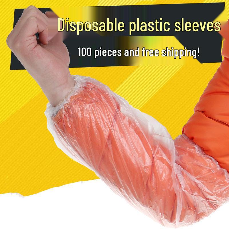 100-Pack Waterproof Disposable Plastic Oversleeves - Transparent and Anti-fouling Arm Protectors for Kitchen and Household Use