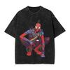 Hot-blooded Anime Spider Punk Spiderman Cartoon Graphic Print T-Shirt Men Women Vintage Washed Cotton Summer New Tee Harajuku Fashion Oversized Top