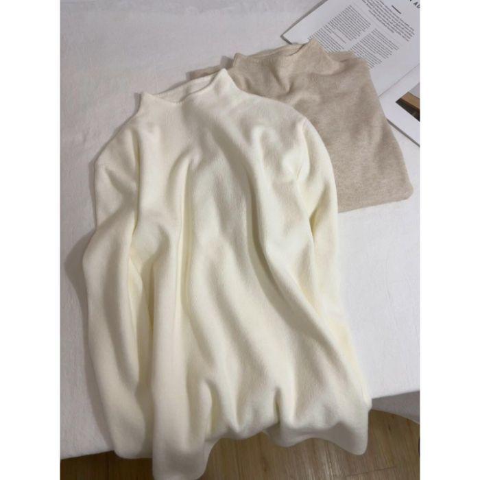 Women's Autumn/Winter Semi-High Neck Knit Sweater - Slim Fit, Soft Long Sleeve Base Layer.