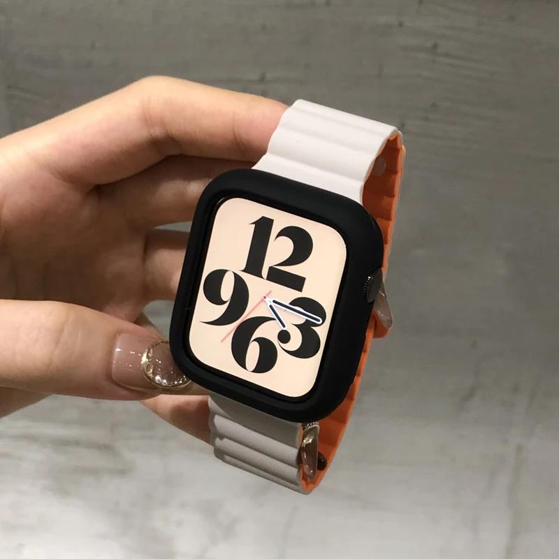 Koreanisch Niedliches Silikonarmband + Hülle Für Apple Watch Armband 44mm 45mm 49mm 42mm 40/38mm 41MM Frauenarmband Für iWatch 9 7 8 6 5 4 SE
