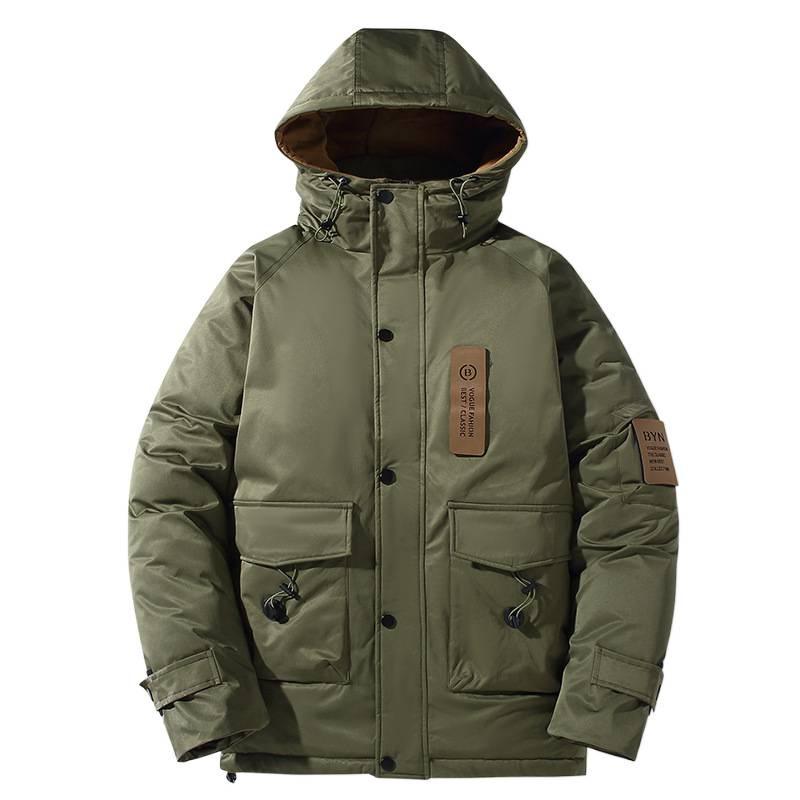2025 Winter Extra Large Men's Japanese-Style Hooded Cotton Workwear Jacket - Trendy Mid-Length Casual Coat, Plus Size, Warm.
