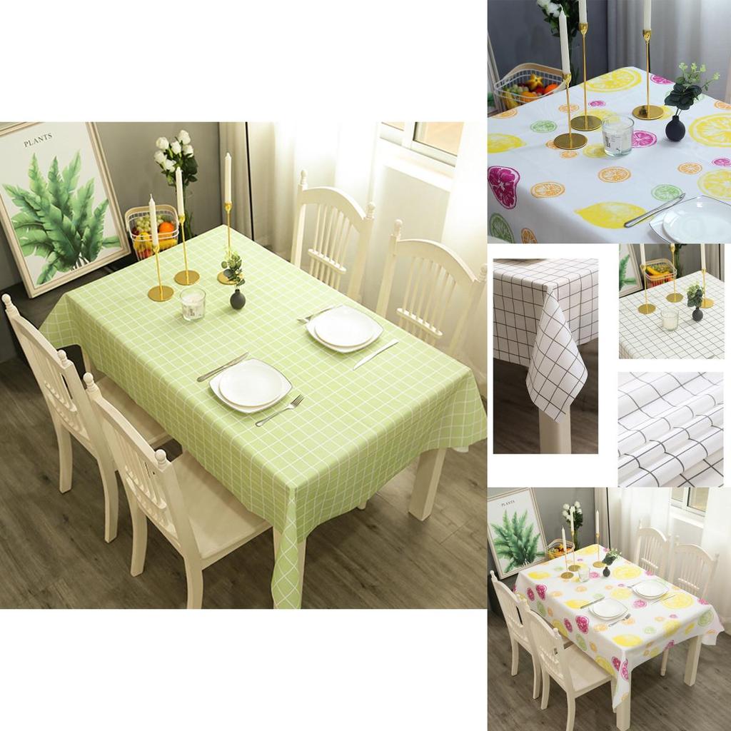 Peva Waterproof Tablecloth With Simple Plaid Design Oil-proof And Anti-fouling**