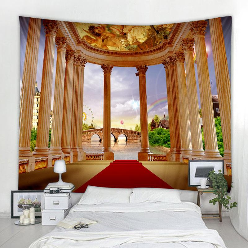 Tištěná tapisérie Evropská architektonická krajina nástěnné zavěšení hippie bohémský obývací pokoj ložnice dekorace na stěnu