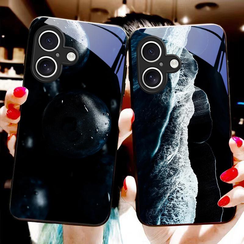 High Mountain Flow Dla Apple IPhone 16E 16 E 11 13 15 P Ro 14 Pro Max 12 Mini 7 8 Plus XR X XS Czarne Szkło Hartowane Etui na Telefon