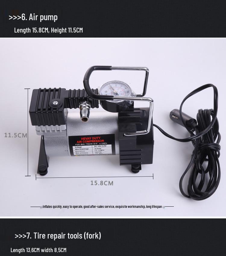 Electric High-Pressure Car Tire Inflator with Metal Cylinder and Toolbox