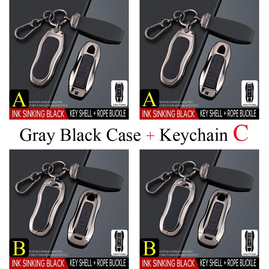Zinc Alloy + PU Leather Car Key Case Cover Fob Holder Keychain For Porsche Cayenne 718 MACAN Panamera 911 Macan Boxster Cayman
